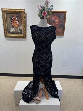Windsor Black Lace Maxi Gown with Train